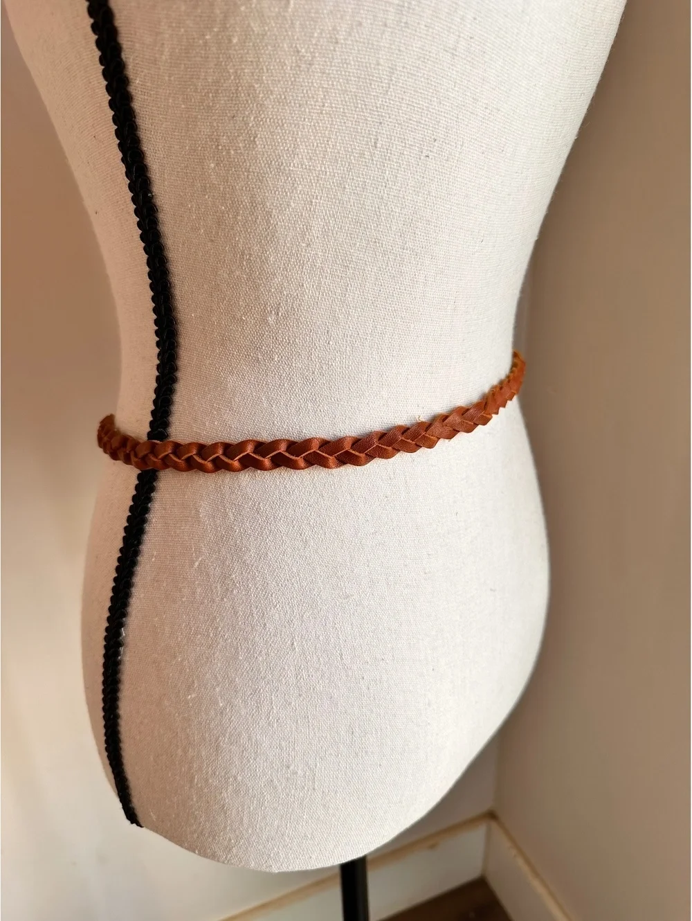 Vintage Brown Braided Leather Belt with Silver Clasp, 32 Inches
